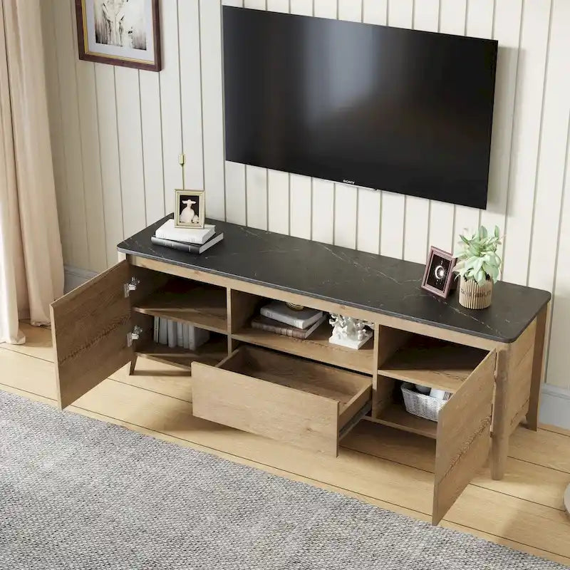 Meuble TV moderne de 58 pouces avec lumières LED, meuble de rangement pour TV jusqu'à 80 pouces pour salon et chambre à coucher