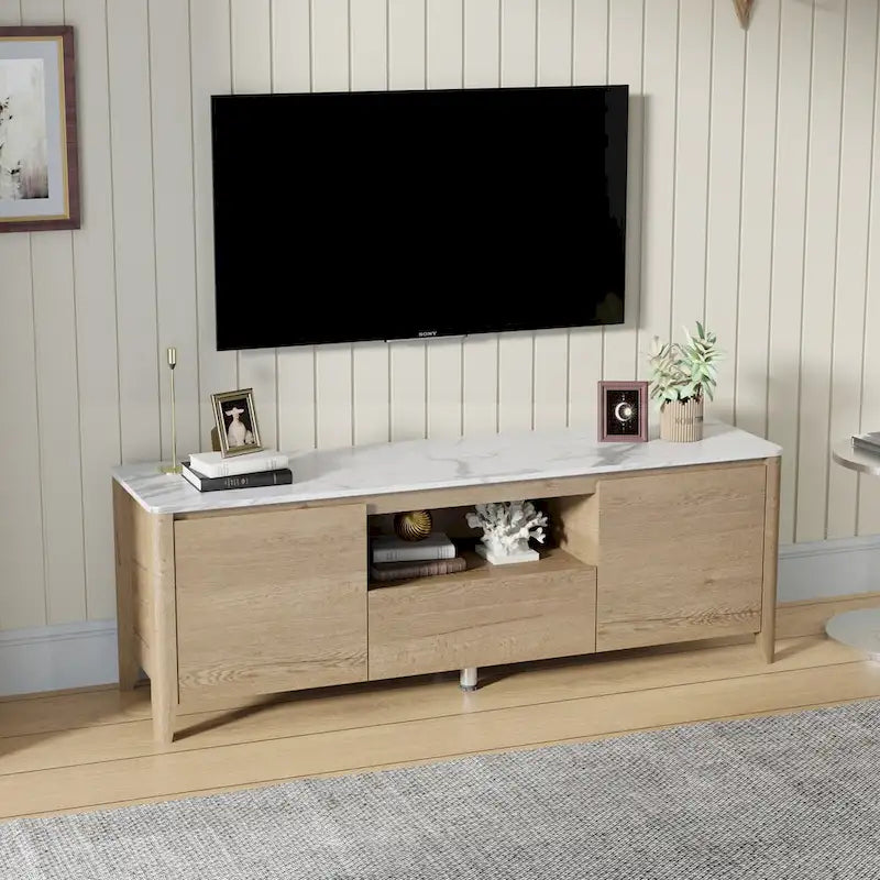 Meuble TV moderne de 58 pouces avec lumières LED, meuble de rangement pour TV jusqu'à 80 pouces pour salon et chambre à coucher