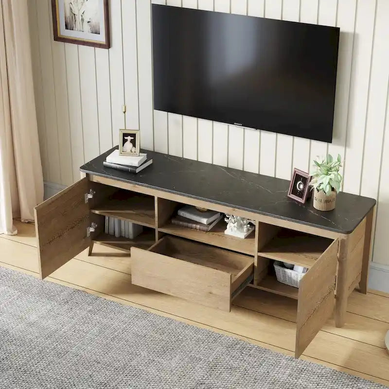 Meuble TV moderne de 58 pouces avec lumières LED, meuble de rangement pour TV jusqu'à 80 pouces pour salon et chambre à coucher