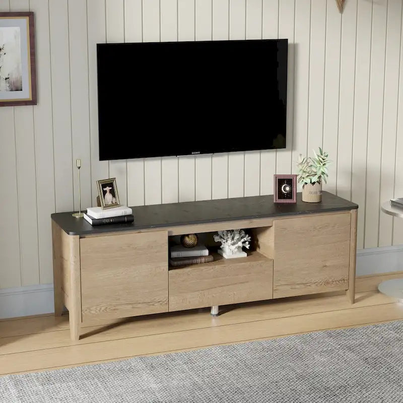 Meuble TV moderne de 58 pouces avec lumières LED, meuble de rangement pour TV jusqu'à 80 pouces pour salon et chambre à coucher