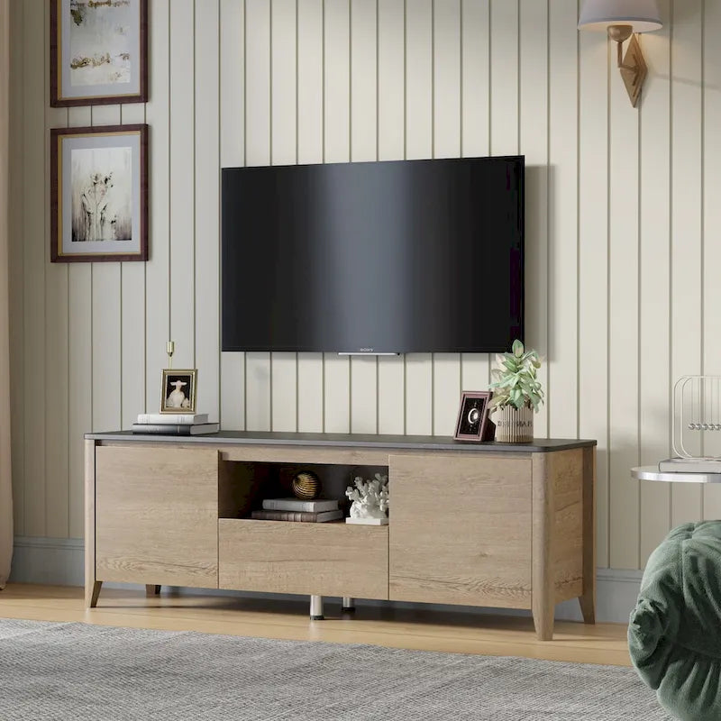 Meuble TV moderne de 58 pouces avec lumières LED, meuble de rangement pour TV jusqu'à 80 pouces pour salon et chambre à coucher