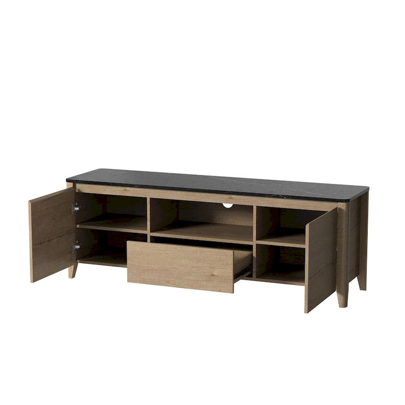 Meuble TV moderne de 58 pouces avec lumières LED, meuble de rangement pour TV jusqu'à 80 pouces pour salon et chambre à coucher