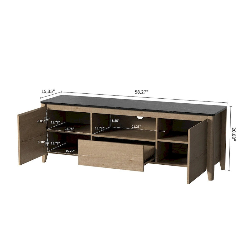 Meuble TV moderne de 58 pouces avec lumières LED, meuble de rangement pour TV jusqu'à 80 pouces pour salon et chambre à coucher