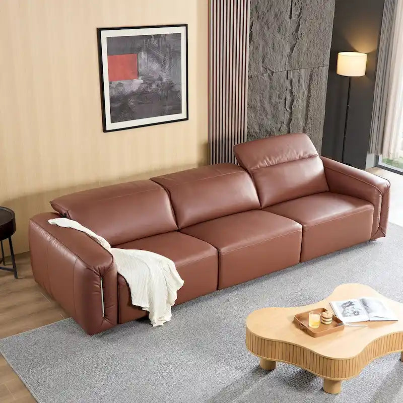 Canapé moderne en cuir 3 places pour salon, canapé confortable avec assises extra profondes, appuie-têtes réglables