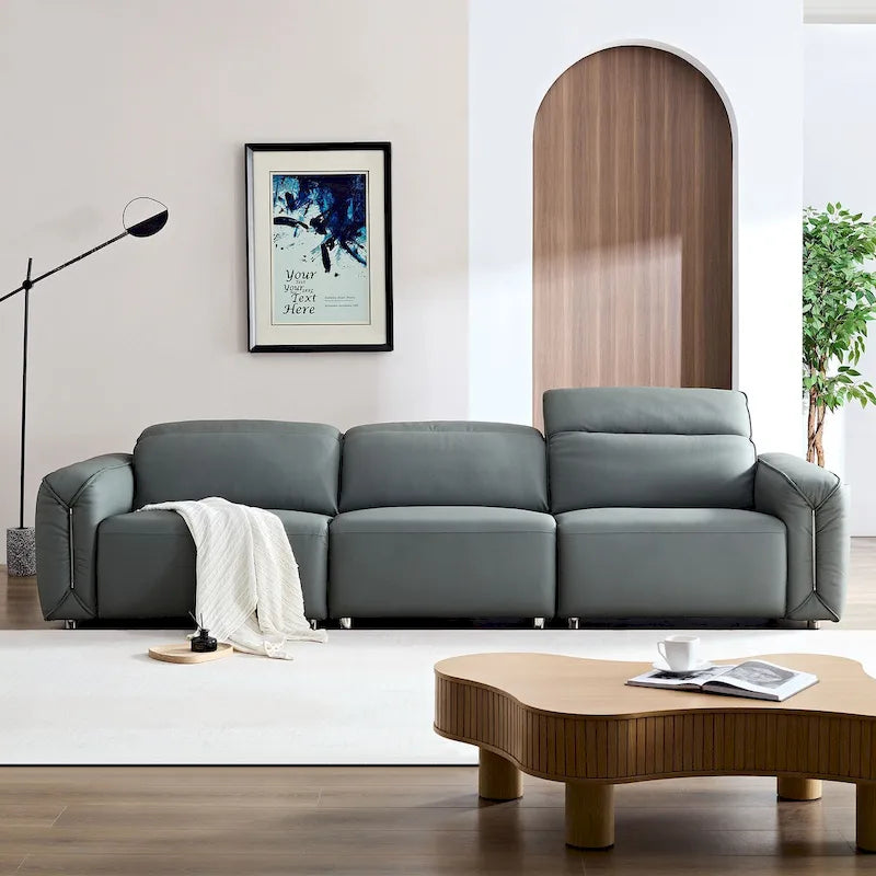 Canapé moderne en cuir 3 places pour salon, canapé confortable avec assises extra profondes, appuie-têtes réglables