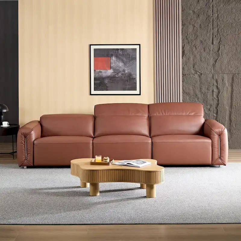 Canapé moderne en cuir 3 places pour salon, canapé confortable avec assises extra profondes, appuie-têtes réglables