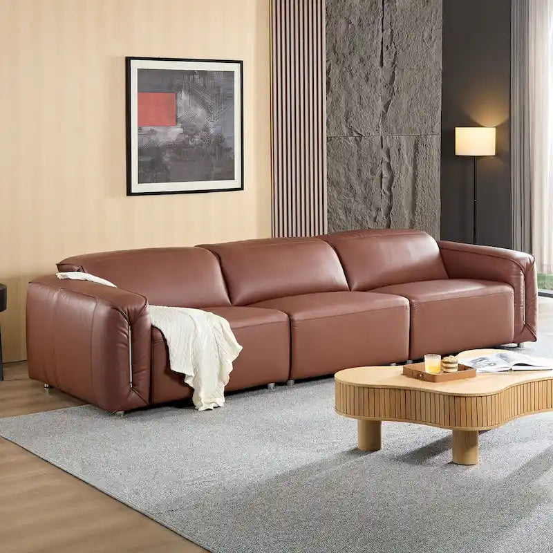 Canapé moderne en cuir 3 places pour salon, canapé confortable avec assises extra profondes, appuie-têtes réglables
