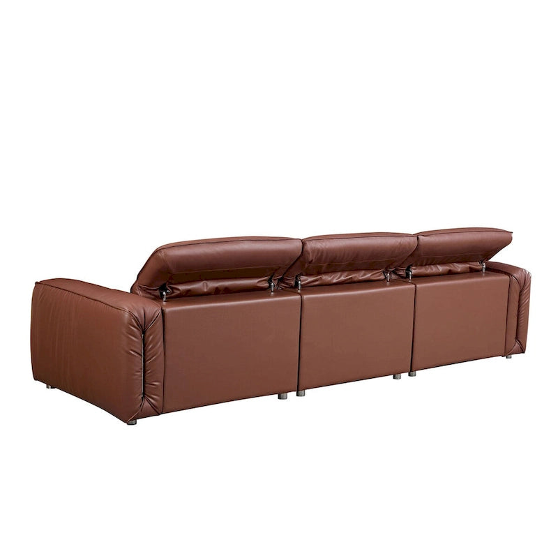 Canapé moderne en cuir 3 places pour salon, canapé confortable avec assises extra profondes, appuie-têtes réglables