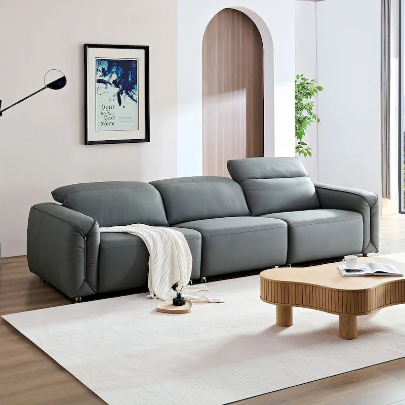 Canapé moderne en cuir 3 places pour salon, canapé confortable avec assises extra profondes, appuie-têtes réglables