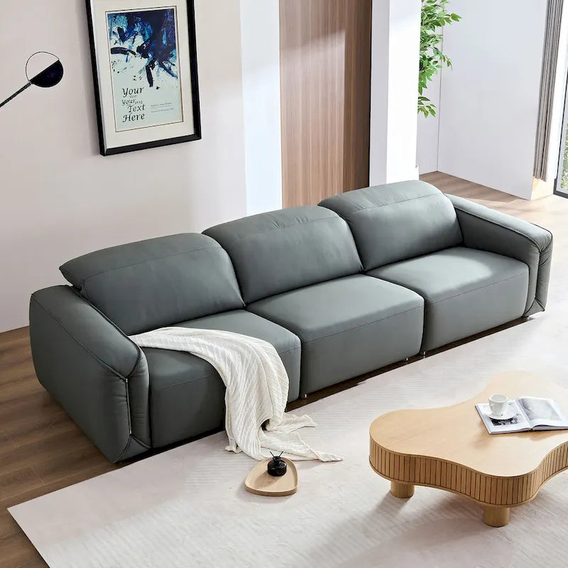 Canapé moderne en cuir 3 places pour salon, canapé confortable avec assises extra profondes, appuie-têtes réglables