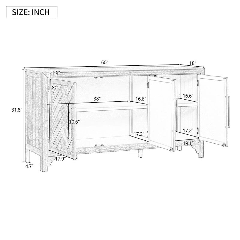 Bahut en bois avec étagères réglables et 3 portes