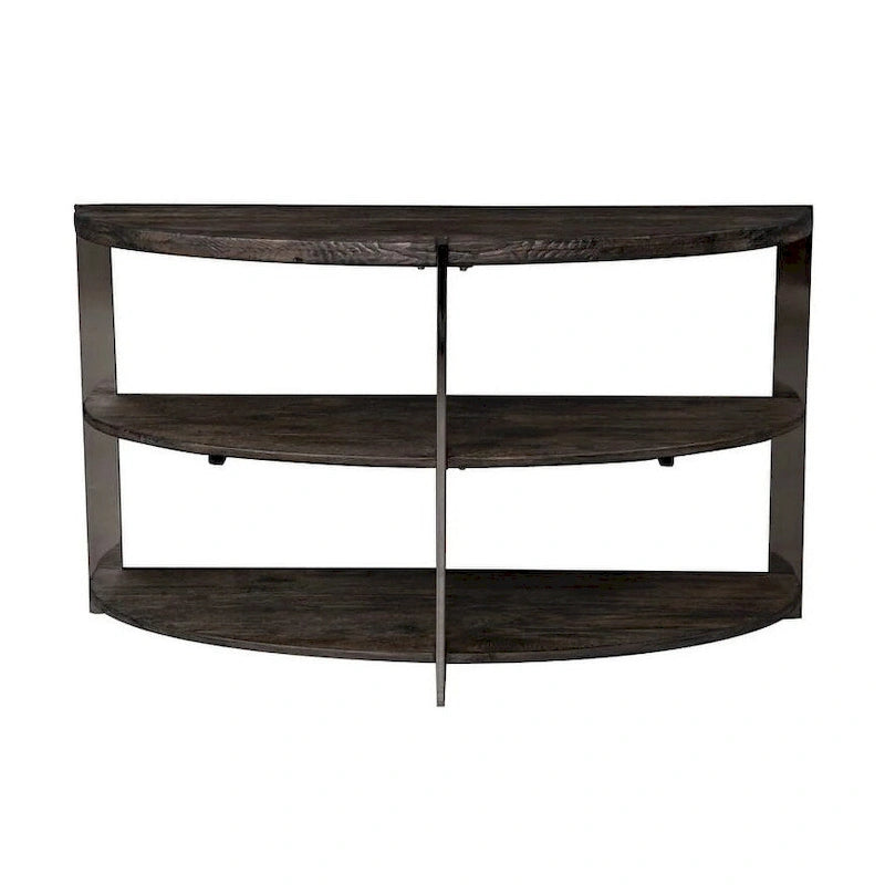 Table console Roundhill Furniture Kalne en demi-lune avec 2 étagères ouvertes, gris anthracite/métal chromé