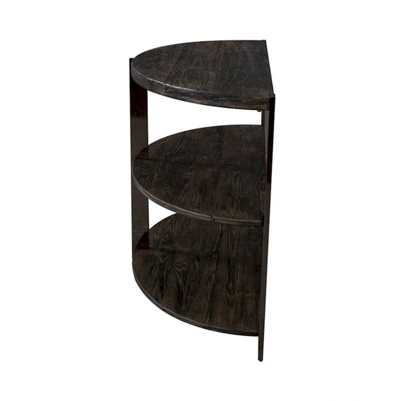 Table console Roundhill Furniture Kalne en demi-lune avec 2 étagères ouvertes, gris anthracite/métal chromé