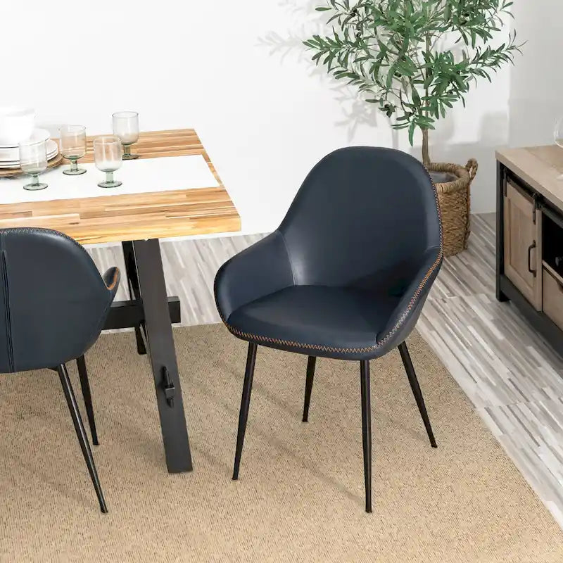 Glitzhome Lot de 4 Fauteuils de Salle à Manger d'Appoint en Similicuir Cousu de Style Mid-Century