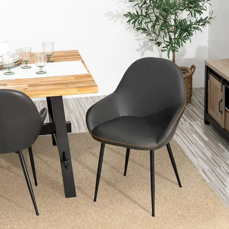 Glitzhome Lot de 4 Fauteuils de Salle à Manger d'Appoint en Similicuir Cousu de Style Mid-Century