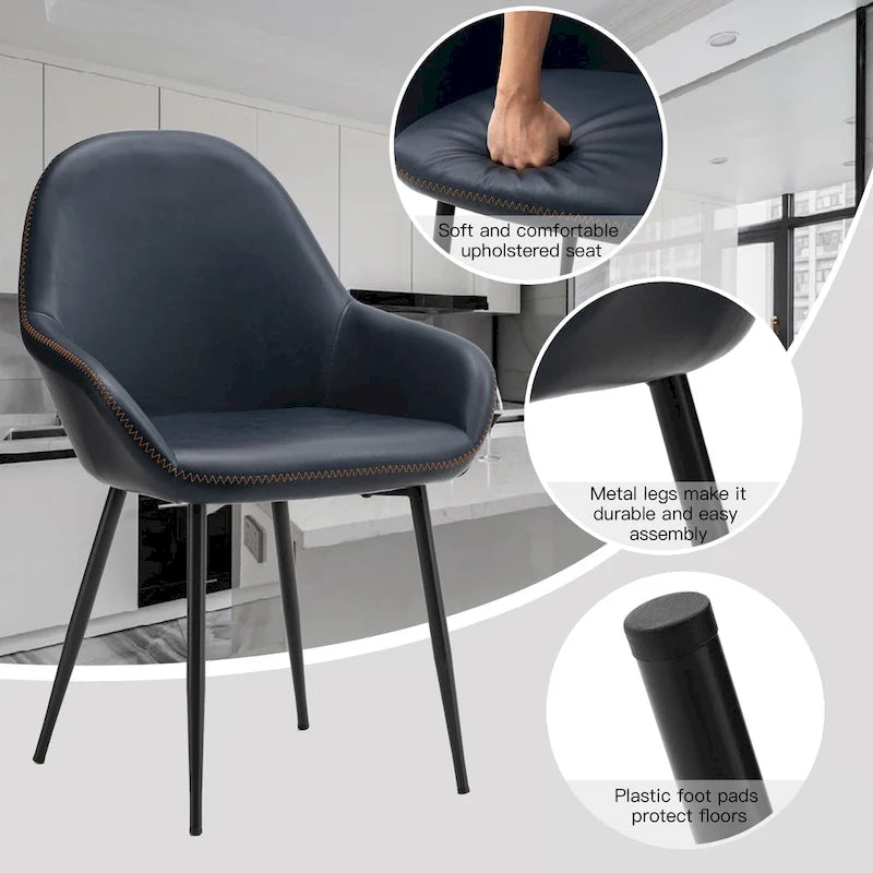 Glitzhome Lot de 4 Fauteuils de Salle à Manger d'Appoint en Similicuir Cousu de Style Mid-Century