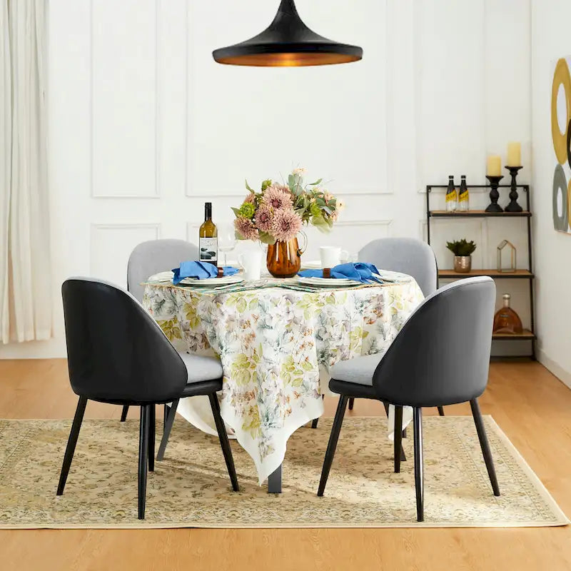 Glitzhome Lot de 4 Fauteuils de Salle à Manger d'Appoint en Similicuir Cousu de Style Mid-Century