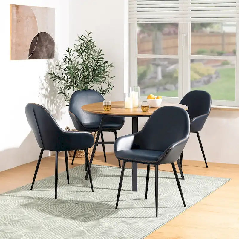Glitzhome Lot de 4 Fauteuils de Salle à Manger d'Appoint en Similicuir Cousu de Style Mid-Century
