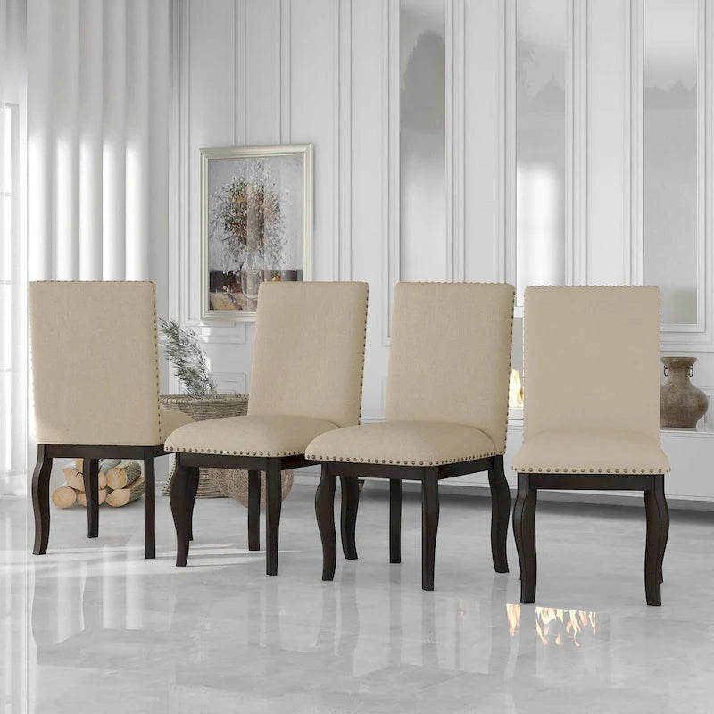 Lot de 4 chaises de salle à manger en bois rembourrées avec garniture cloutée