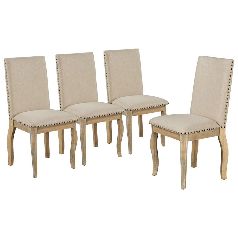 Lot de 4 chaises de salle à manger en bois rembourrées avec garniture cloutée