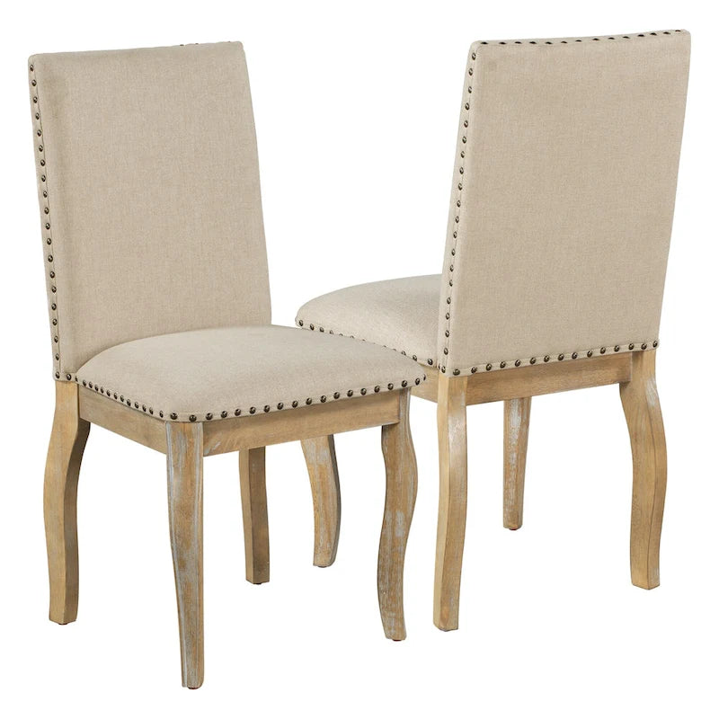 Lot de 4 chaises de salle à manger en bois rembourrées avec garniture cloutée