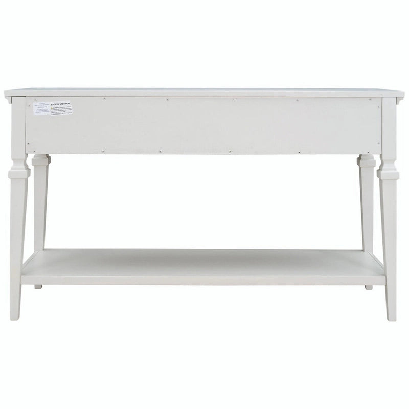 Console en bois de 50 po de style rétro classique avec trois tiroirs supérieurs et une étagère inférieure ouverte (fini gris délavé)