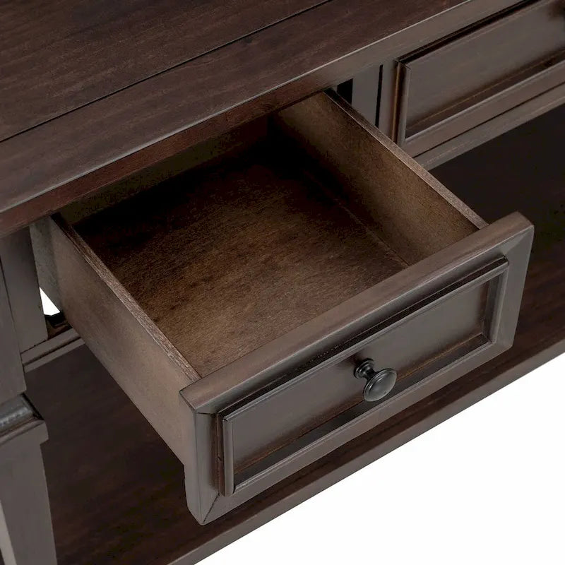 Console en bois de 50 po de style rétro classique avec trois tiroirs supérieurs et une étagère inférieure ouverte (fini gris délavé)