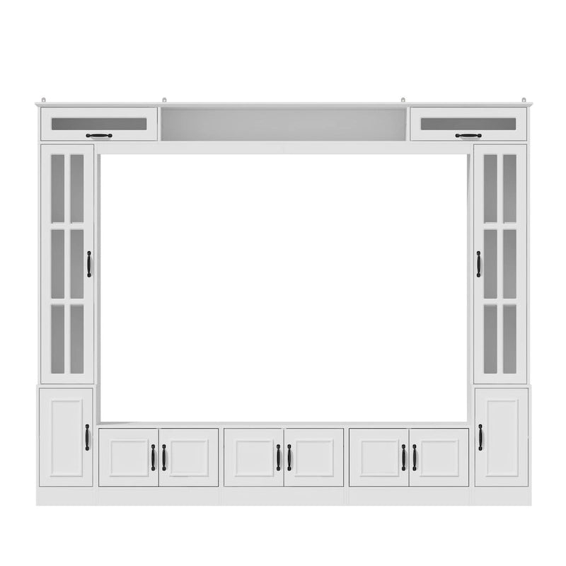 Meuble TV blanc avec plusieurs options de rangement Verre trempé - 96.9