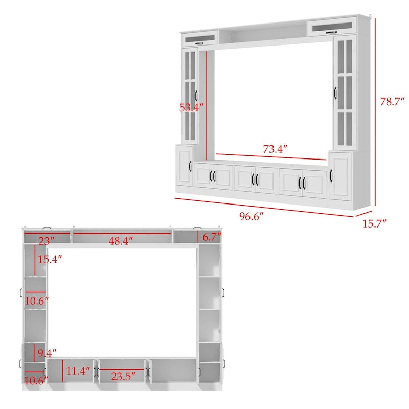 Meuble TV blanc avec plusieurs options de rangement Verre trempé - 96.9