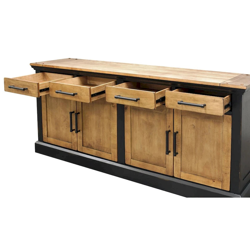 Crédence en bois Toulouse, Console de rangement de bureau, Meuble TV, Noir - 68W x 30H x 18D