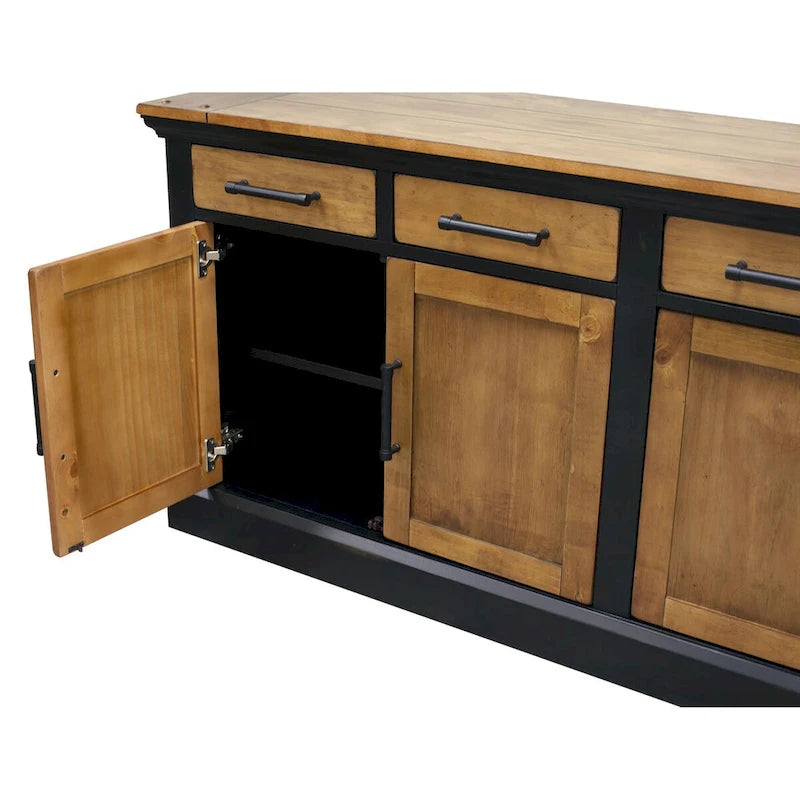 Crédence en bois Toulouse, Console de rangement de bureau, Meuble TV, Noir - 68W x 30H x 18D
