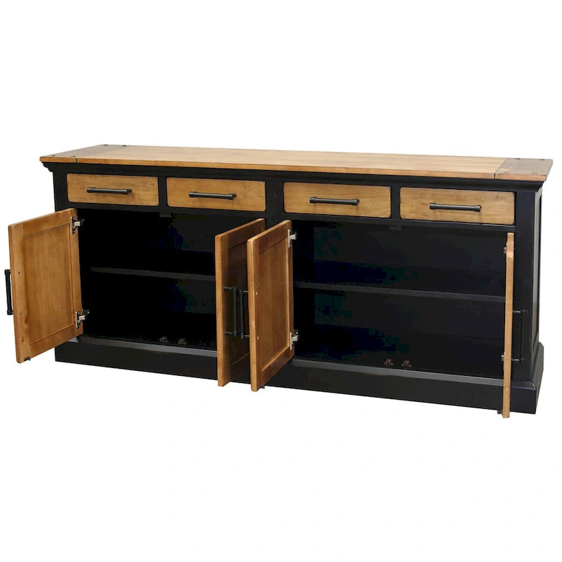 Crédence en bois Toulouse, Console de rangement de bureau, Meuble TV, Noir - 68W x 30H x 18D