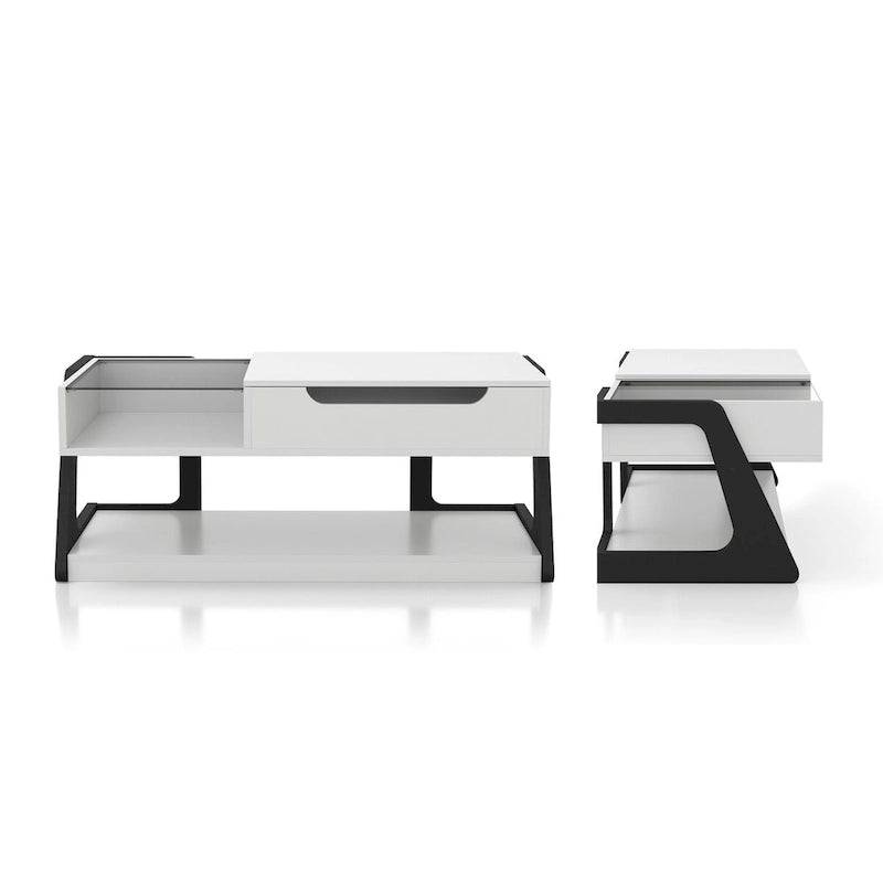 Ensemble de 2 tables basses modernes Denhour DH BASIC à plateau relevable (table basse et table d'appoint), blanc