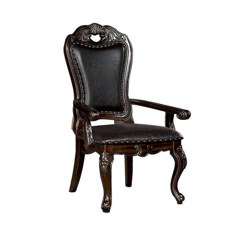 Fauteuil de salle à manger sculpté Ons 29 pouces, lot de 2, similicuir marron