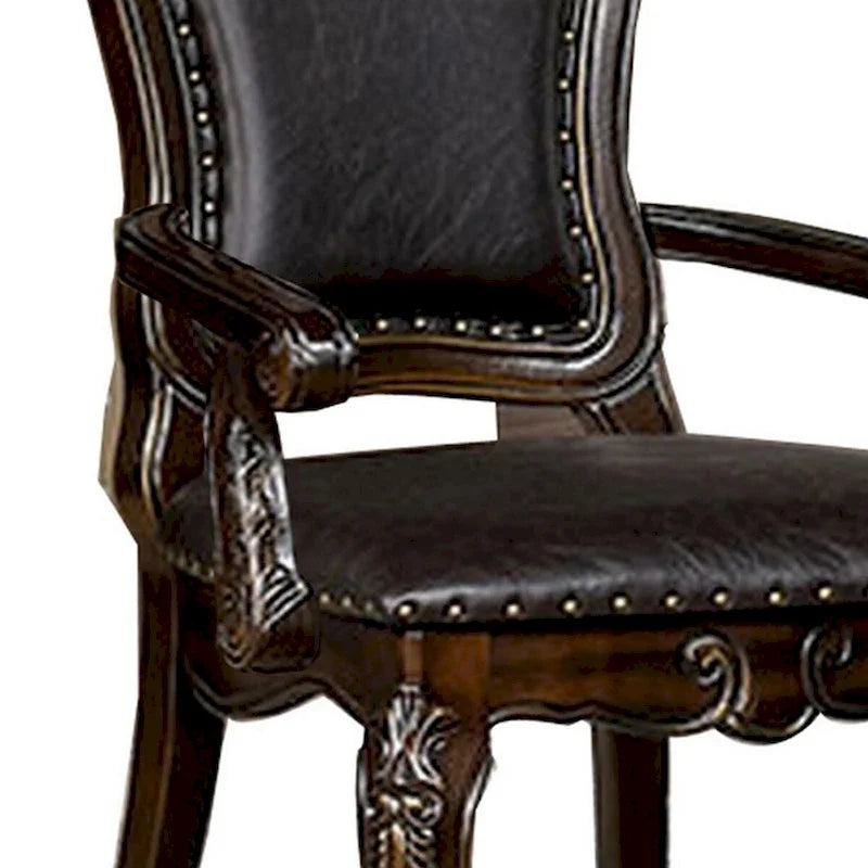 Fauteuil de salle à manger sculpté Ons 29 pouces, lot de 2, similicuir marron