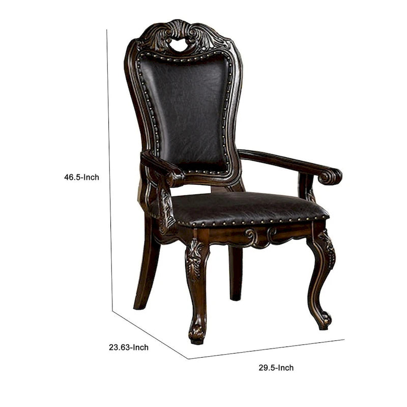 Fauteuil de salle à manger sculpté Ons 29 pouces, lot de 2, similicuir marron