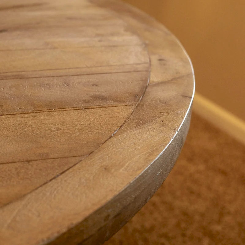 Table à manger ronde de 54 po de large en bois naturel (avec support en acier renforcé) - 54 L x 30 H x 54 P
