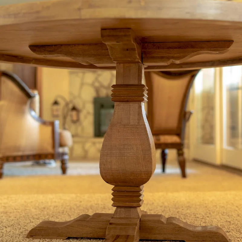 Table à manger ronde de 54 po de large en bois naturel (avec support en acier renforcé) - 54 L x 30 H x 54 P