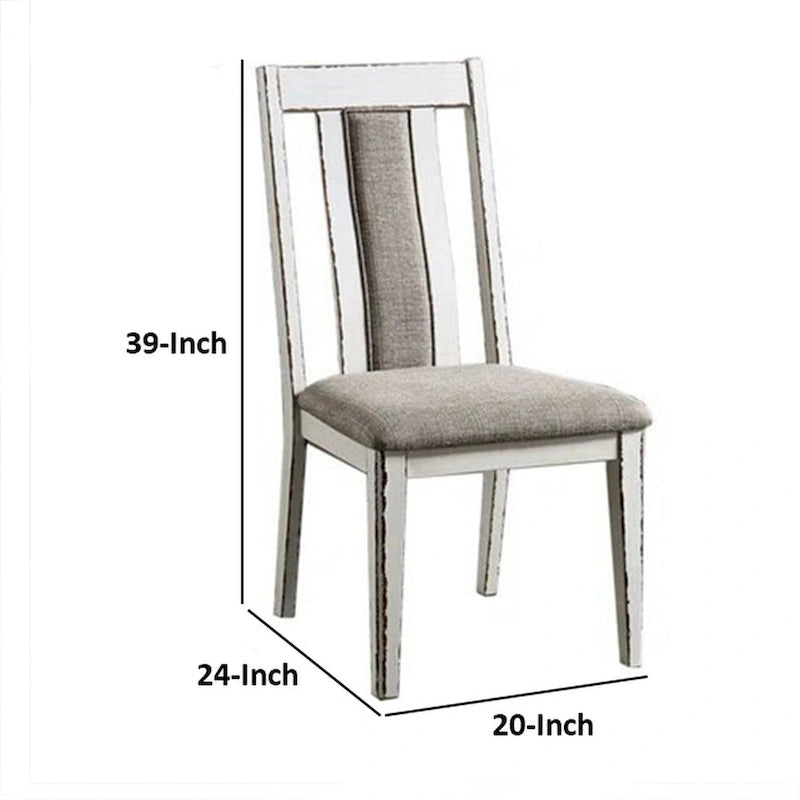 Ensemble de 2 chaises de salle à manger de 24 pouces, bois blanc rustique, assise en tissu gris