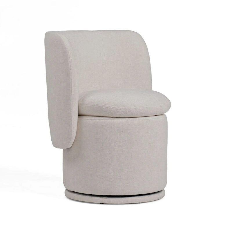 Reno Nori 26 pouces, chaise de salle à manger pivotante, tissu blanc cassé, dossier à oreilles, bois