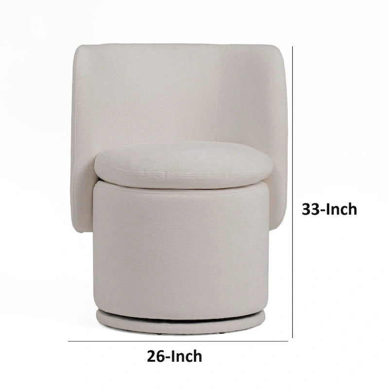 Reno Nori 26 pouces, chaise de salle à manger pivotante, tissu blanc cassé, dossier à oreilles, bois