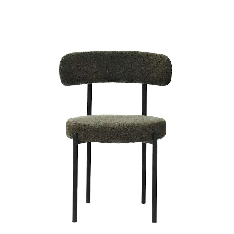Lot de 2 chaises de salle à manger en tissu bouclette, chaises modernes incurvées avec dossier, chaises de cuisine rembourrées et rondes