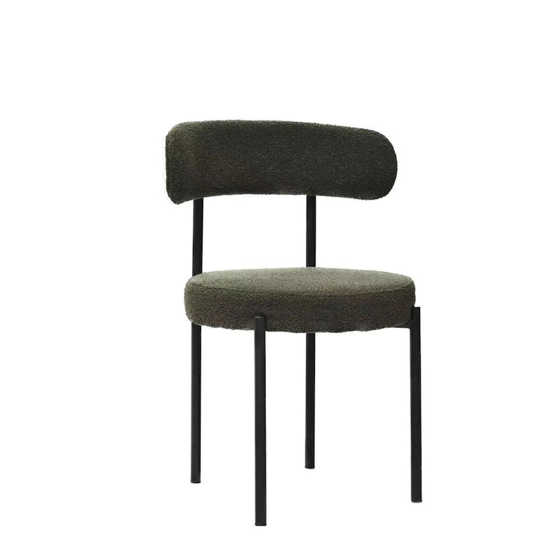 Lot de 2 chaises de salle à manger en tissu bouclette, chaises modernes incurvées avec dossier, chaises de cuisine rembourrées et rondes