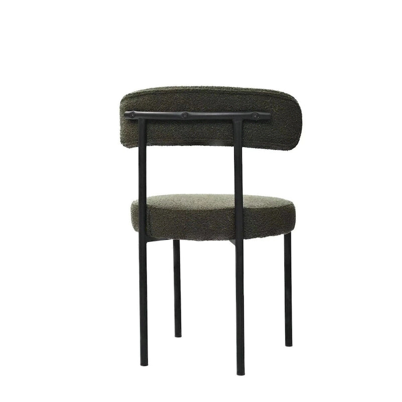 Lot de 2 chaises de salle à manger en tissu bouclette, chaises modernes incurvées avec dossier, chaises de cuisine rembourrées et rondes