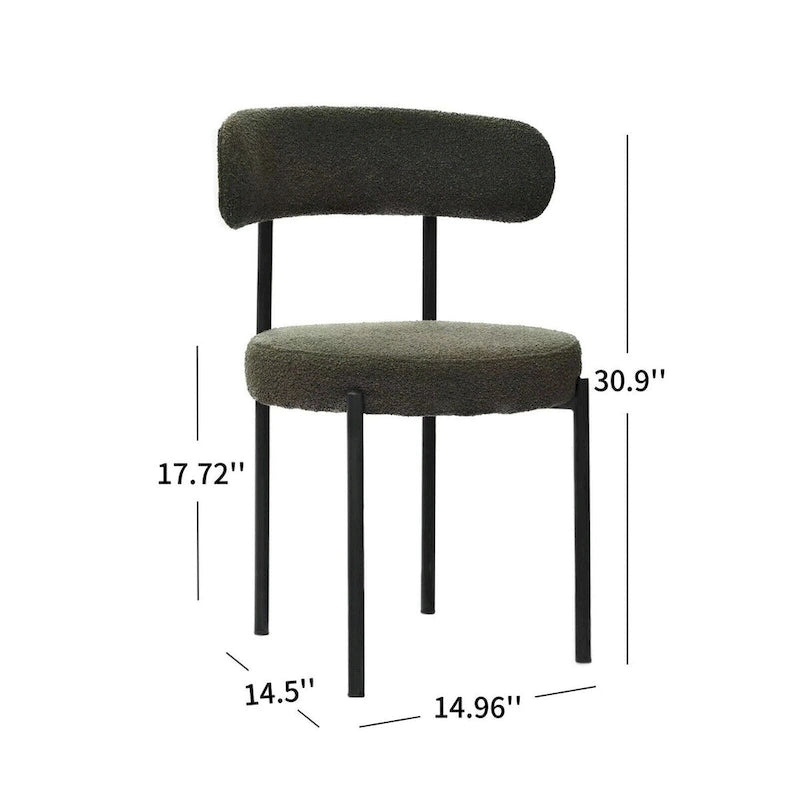Lot de 2 chaises de salle à manger en tissu bouclette, chaises modernes incurvées avec dossier, chaises de cuisine rembourrées et rondes