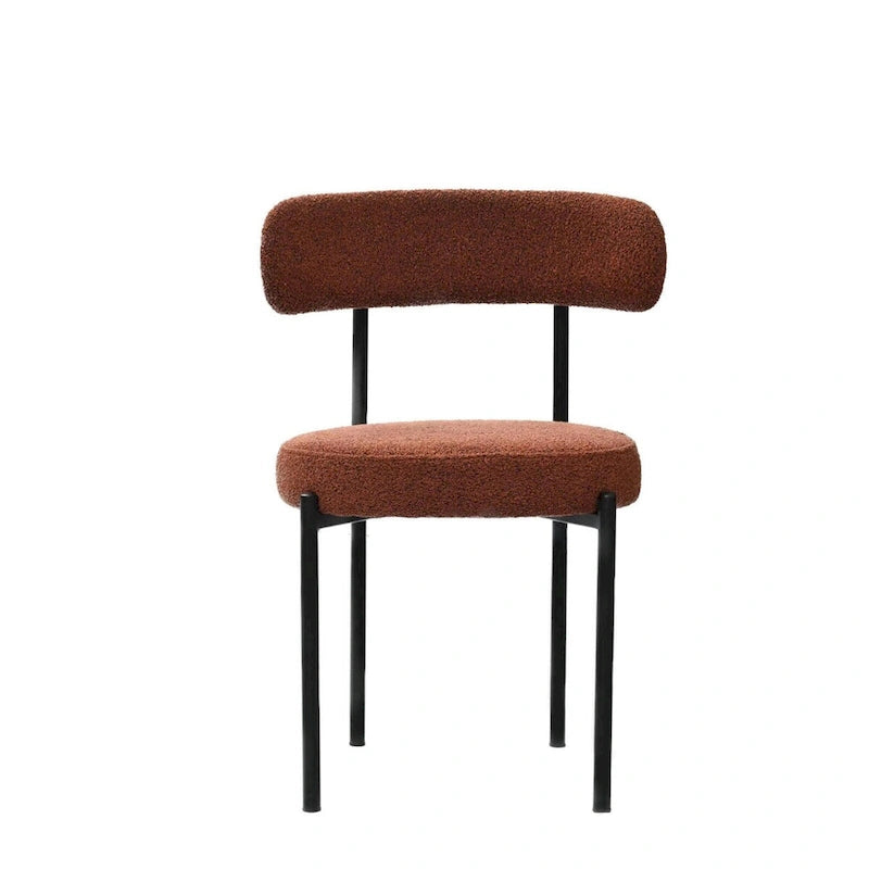 Lot de 2 chaises de salle à manger en tissu bouclette, chaises modernes incurvées avec dossier, chaises de cuisine rembourrées et rondes