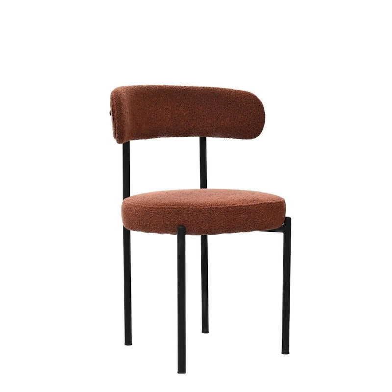 Lot de 2 chaises de salle à manger en tissu bouclette, chaises modernes incurvées avec dossier, chaises de cuisine rembourrées et rondes