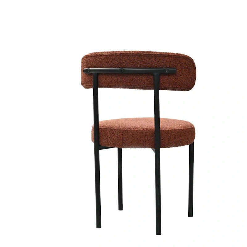 Lot de 2 chaises de salle à manger en tissu bouclette, chaises modernes incurvées avec dossier, chaises de cuisine rembourrées et rondes