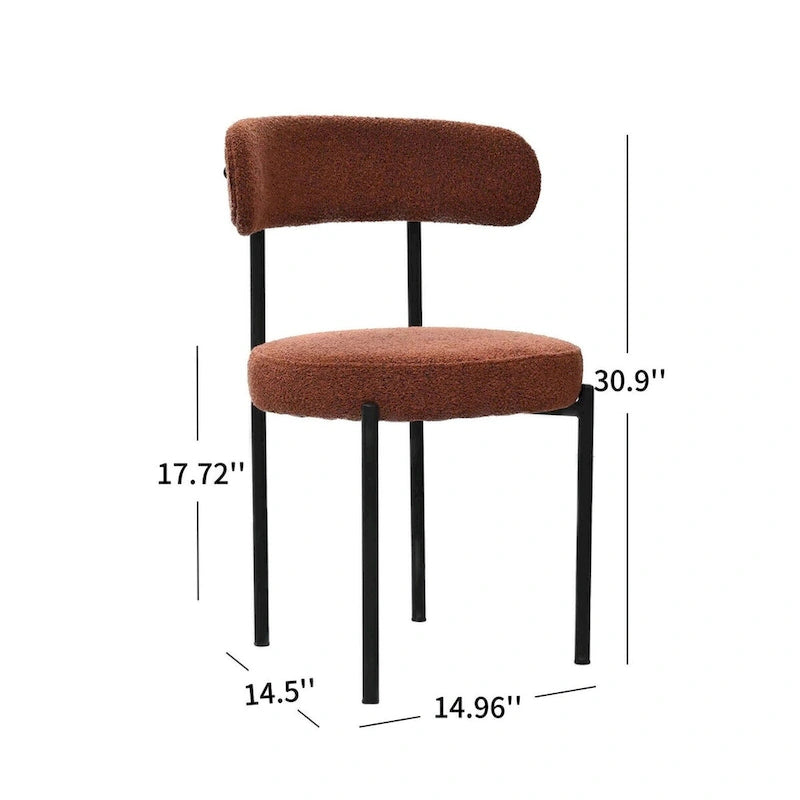 Lot de 2 chaises de salle à manger en tissu bouclette, chaises modernes incurvées avec dossier, chaises de cuisine rembourrées et rondes