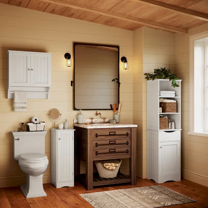 Armoire de rangement étroite à une porte RiverRidge Ashland pour salle de bain et buanderie avec étagères réglables - Blanche